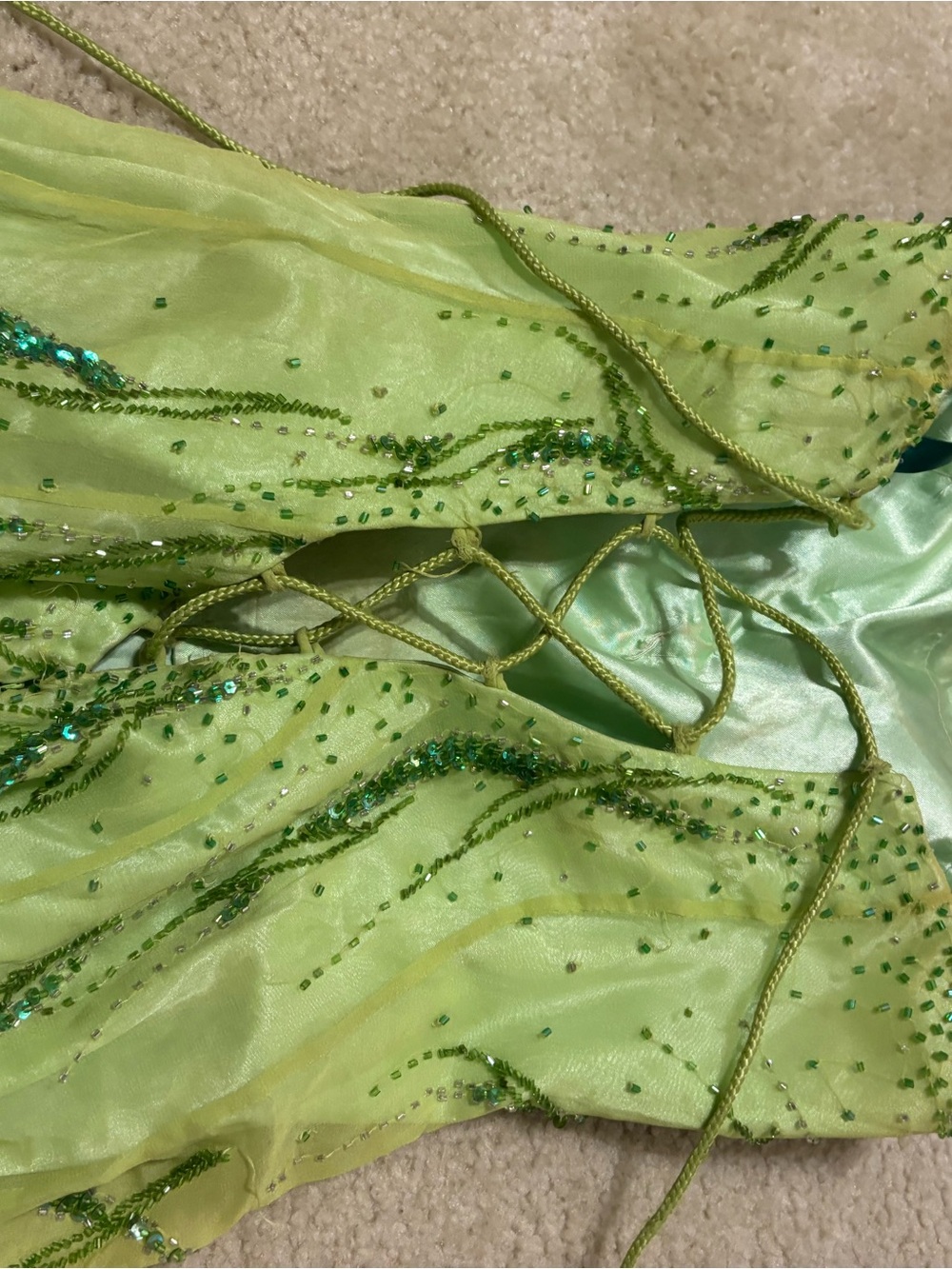 Silk Fairy Lime Green Beaded Maxi Dress with Floral Accents - Picture 9 of 15